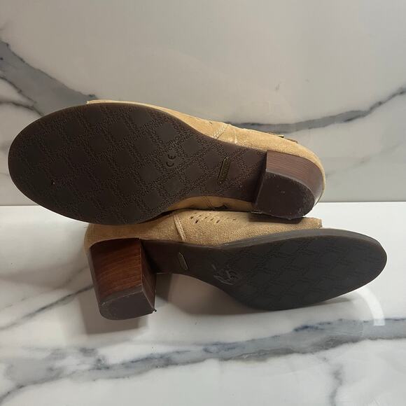 Vionic FLAW Women's Tan Suede Peep Toe Comfort Chunky Heel Chryssa Boots Sz 7.5 - Picture 9 of 9